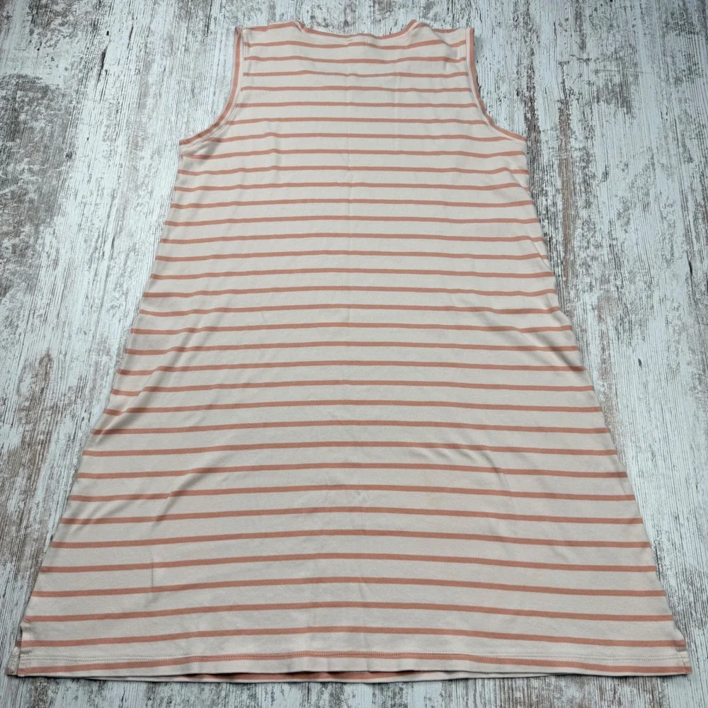 LAKE Pima Cotton Striped Sleeveless Shift Nightgown Peach Cream‎ Medium Natural